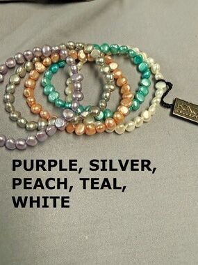 5 FRESHWATER PEARL BRACELETS, PASTEL COLOURS, COMFORT STRETCH, BY HONORA,